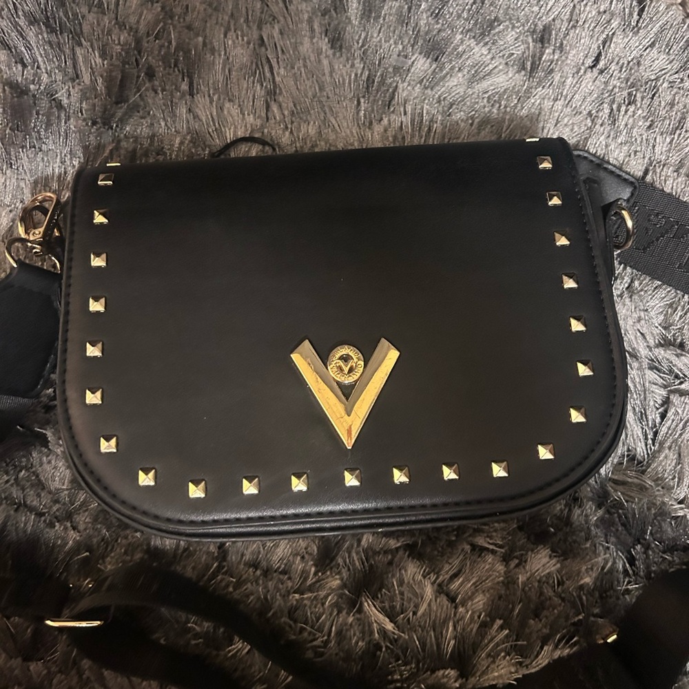 Valentino Orlandi Black Crossbody with Gold Accents